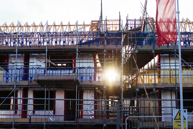 Commercial construction with scaffolding
